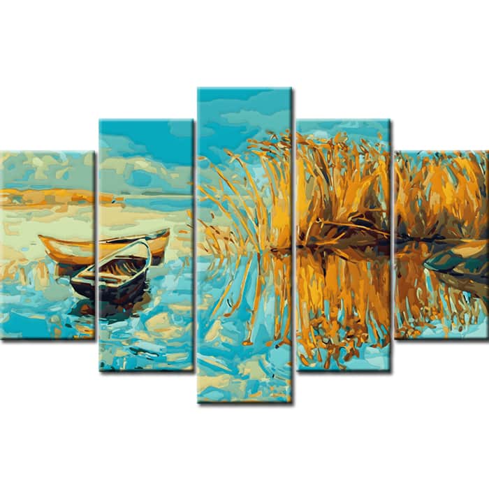 Malen nach Zahlen Natur Kunst Boot am Meer II 5-part