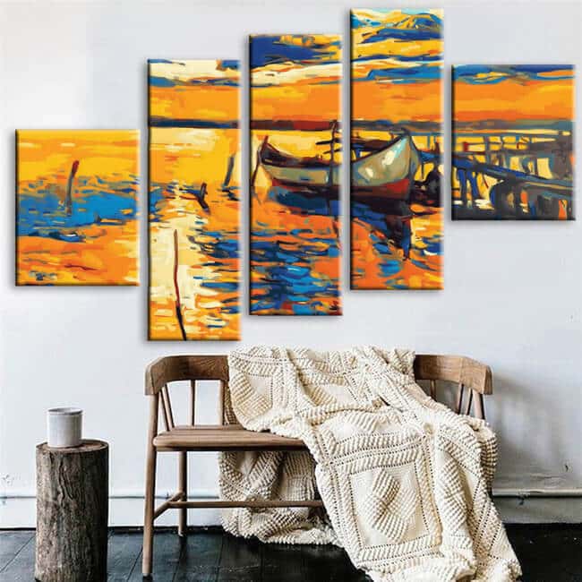 Malen nach Zahlen Natur Kunst Boot am Meer III 5-part
