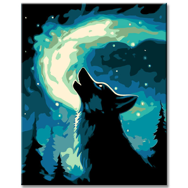 Malen nach Zahlen Nördlicher Aurora Nachtwolf Versand from DE
