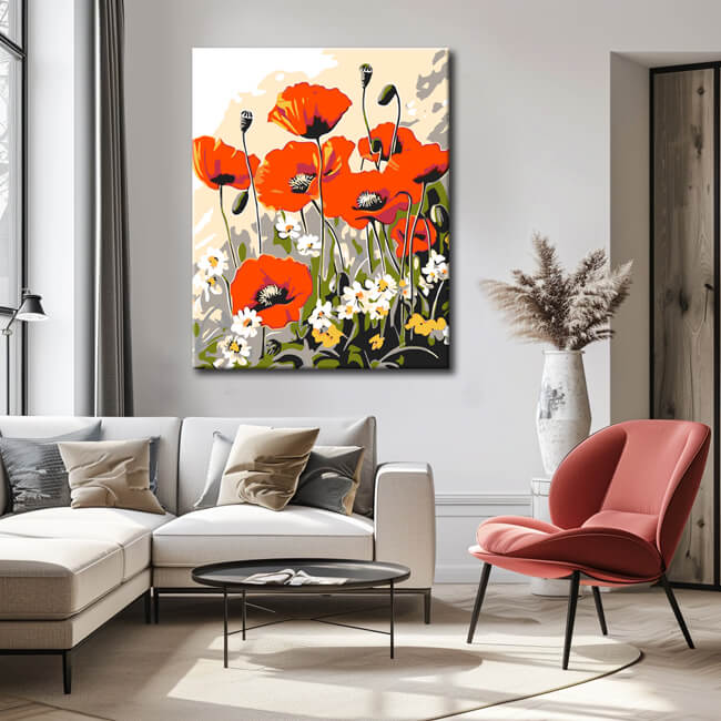 Malen nach Zahlen Rote MohnBlumen