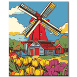 Painting by Numbers Netherlands Holland Windmill Flowers