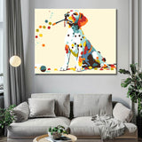 Malen nach Zahlen Kunst Sitzender Hund verliert bunte Punkte