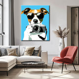 Malen nach Zahlen Kunst Hund mit Brille und Kamera