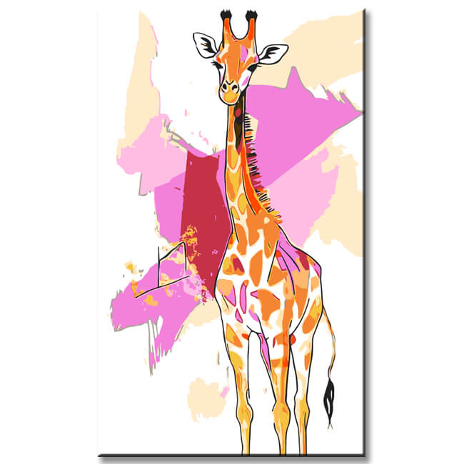 Malen nach Zahlen Kunst Tier Giraffe vor rosa Hintergrund