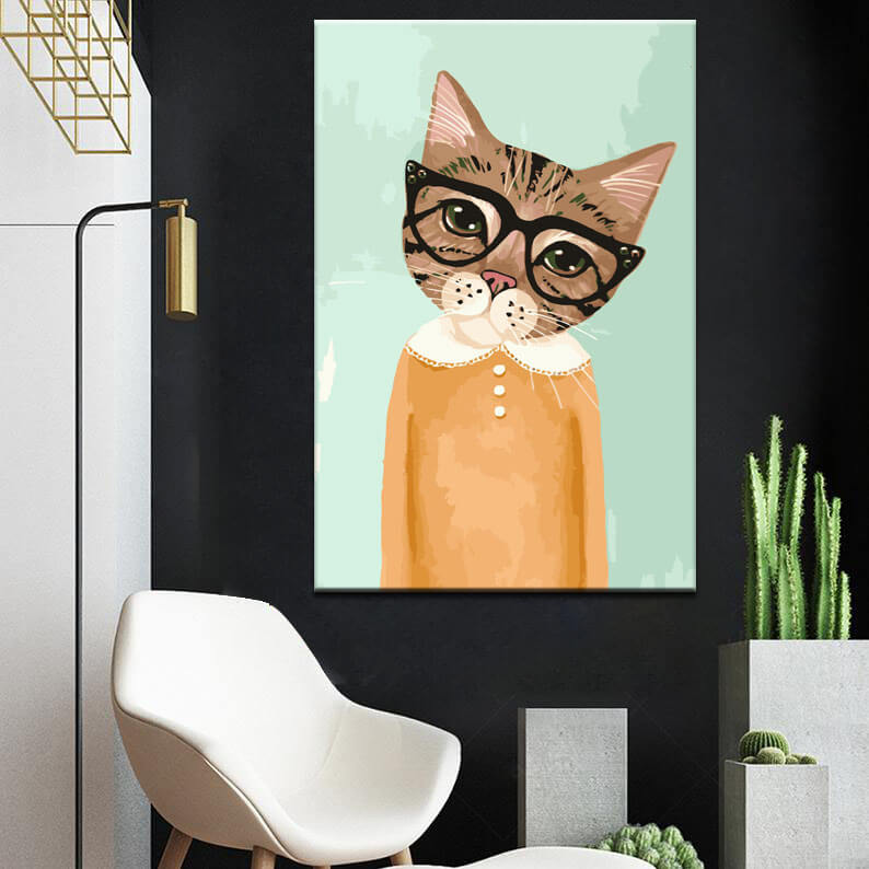 Malen nach Zahlen Kunst Tier Katze trß¤gt Brille