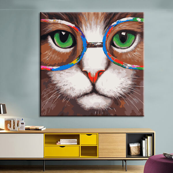 Malen nach Zahlen Kunst Tier Katze mit bunter Brille