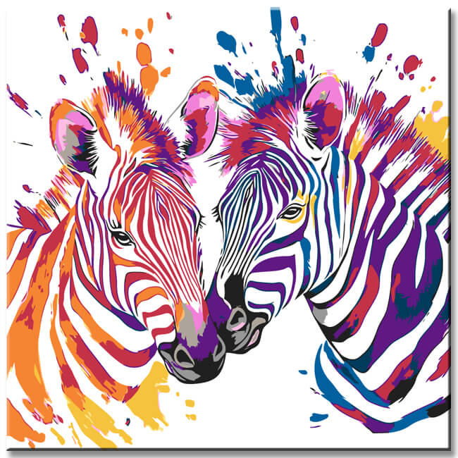 Malen nach Zahlen Kunst Tier zwei bunt gestreifte Zebras