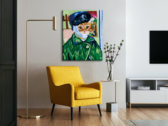 Malen nach Zahlen Katze in Uniform Grß¼ner Mantel Blaue Mß¼tze