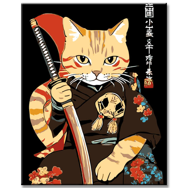 Malen nach Zahlen Asia Kunst Katzen Samurai