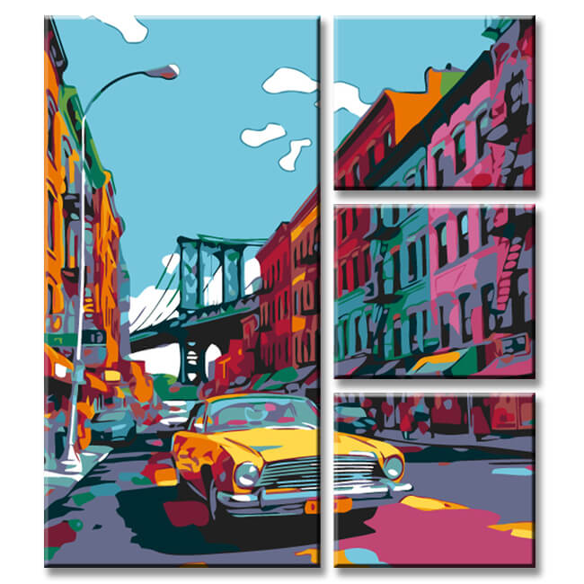 Malen nach Zahlen: Taxi in New York City Brooklyn 4-teilig
