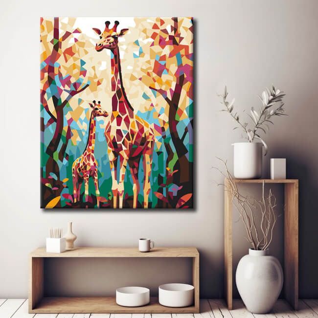 Malen nach Zahlen: Giraffenportrait mit Kind