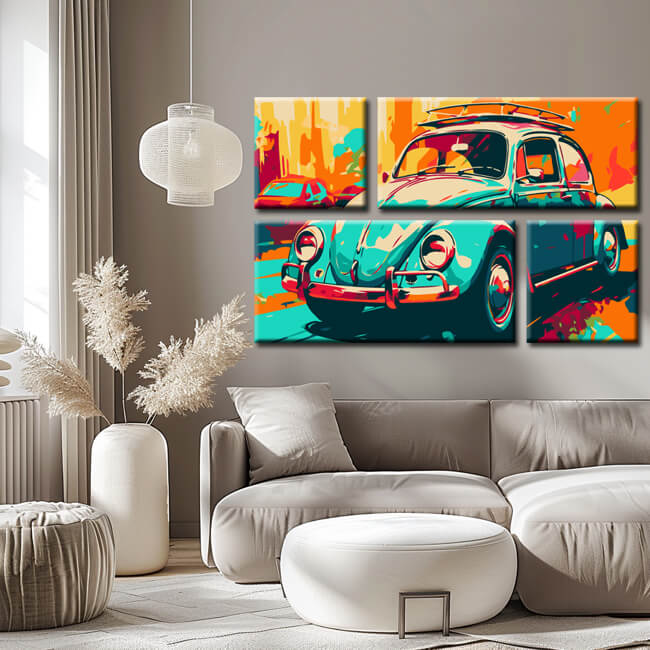 Malen nach Zahlen Illustration Volkswagen Käfer 4-teilig