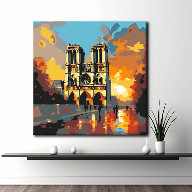 Malen nach Zahlen Notre Dame Paris Sonnenaufgang