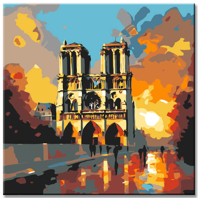 Malen nach Zahlen Notre Dame Paris Sonnenaufgang