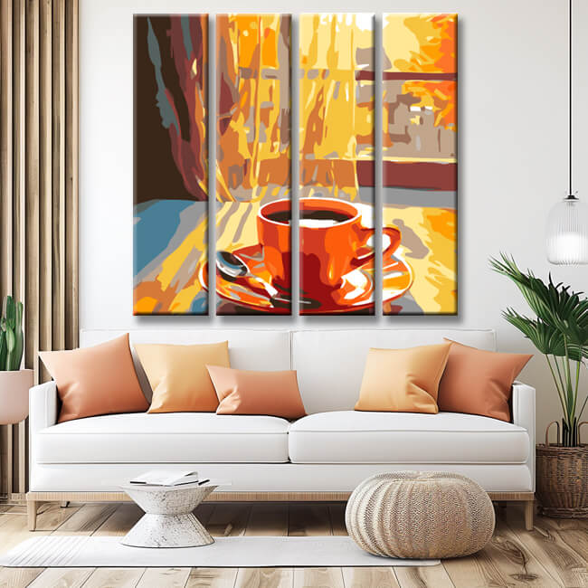 Farbige Stilleben Kunst Kaffeetasse Malen nach Zahlen 4-teilig