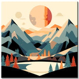 Malen nach Zahlen - Minimalistisches Landschaftsposter: Berge, Sonne, Tag und Nacht, Boho-Midcentury