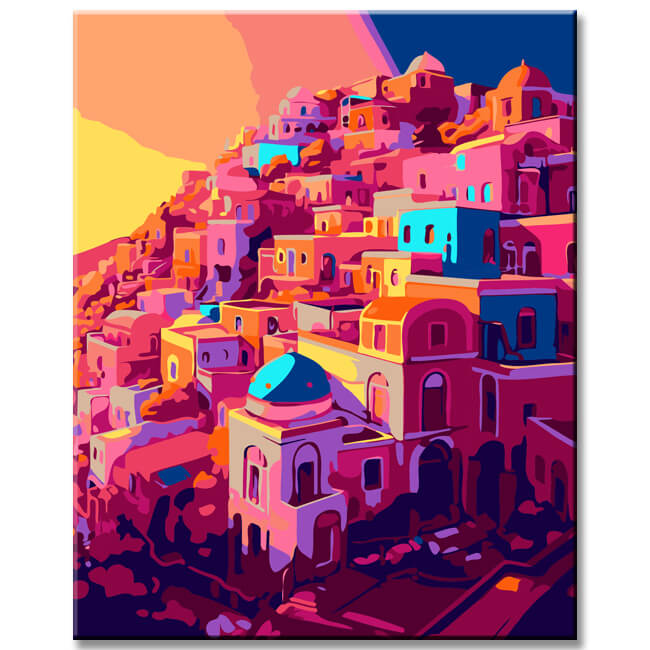 Illustration Santorini Griechenland Malen nach Zahlen