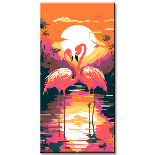 Flamingos bei Sonnenaufgang Malen nach Zahlen