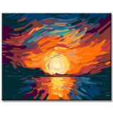 Farbenfrohe Illustration Sonnenuntergang im Himmel Malen nach Zahlen