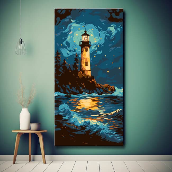 Malen nach Zahlen Leuchtturm bei Nacht