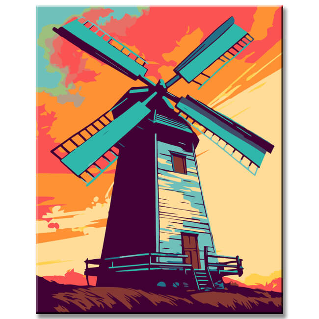 Malen nach Zahlen Windmühle Pop Art Stil