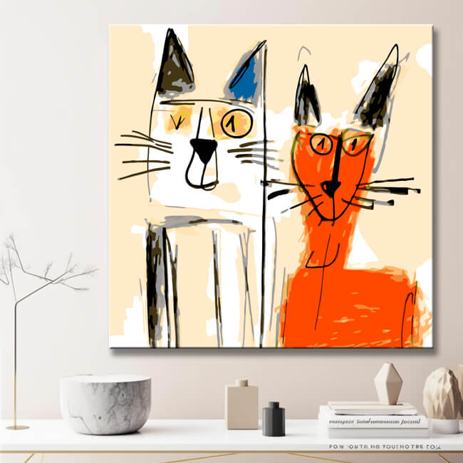 Hund und Katze - Malen nach Zahlen im Picasso Stil