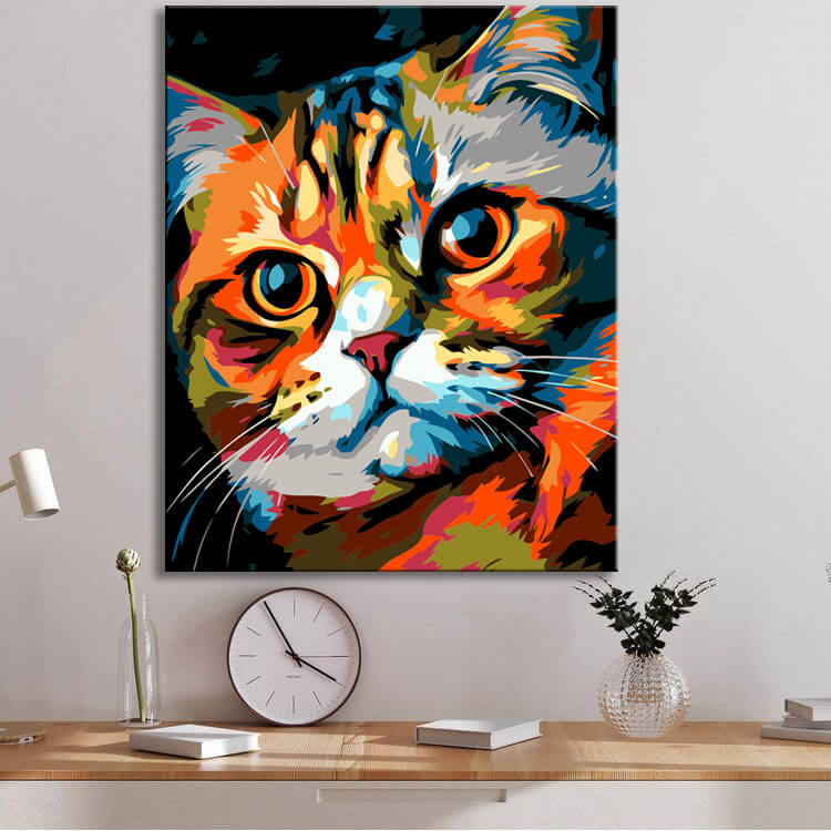 Scottish Fold Katze Malen nach Zahlen | Farbige Kunst im Picasso-Stil