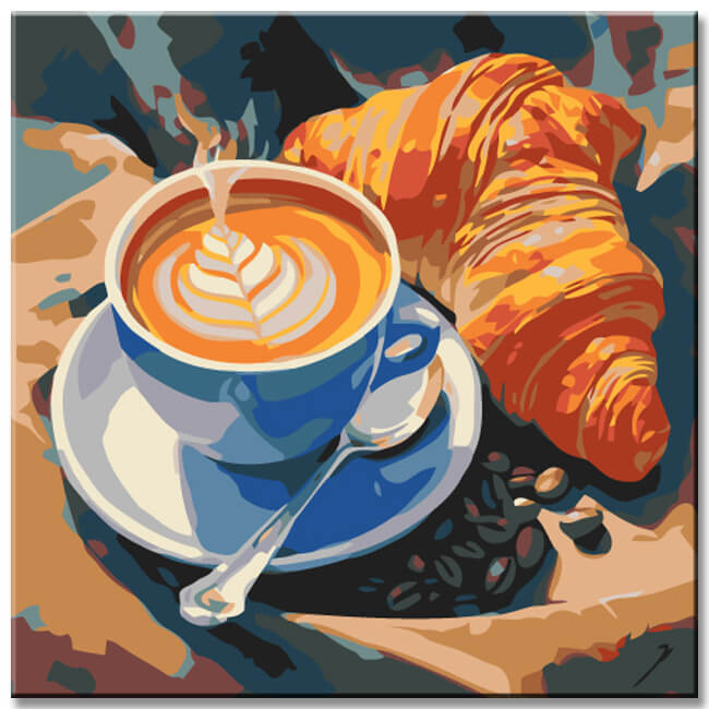 Malen nach Zahlen Kaffee und Croissant