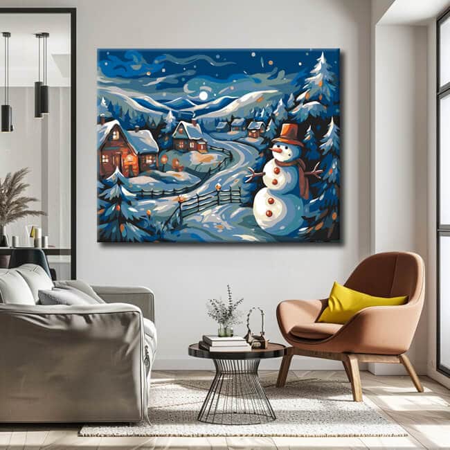 Malen nach Zahlen Winterdorf SchneeMann