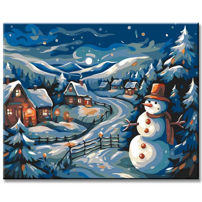 Malen nach Zahlen Winterdorf SchneeMann