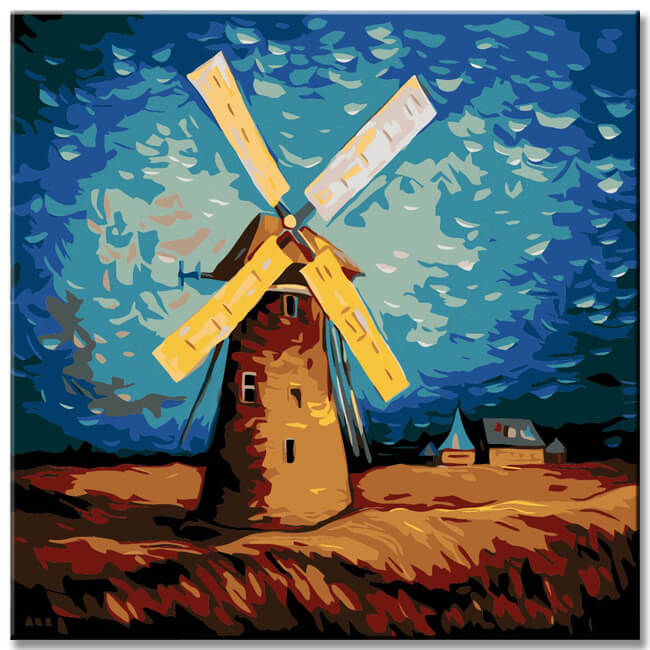 Windmühle im Stil von Vincent van Gogh - Malen nach Zahlen