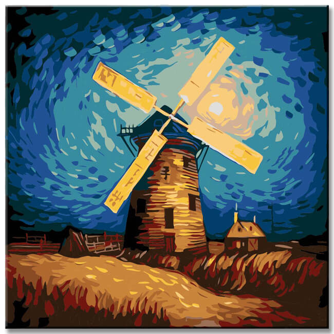 Vincent van Gogh Inspiriert: Blühende Windmühle - Malen nach Zahlen