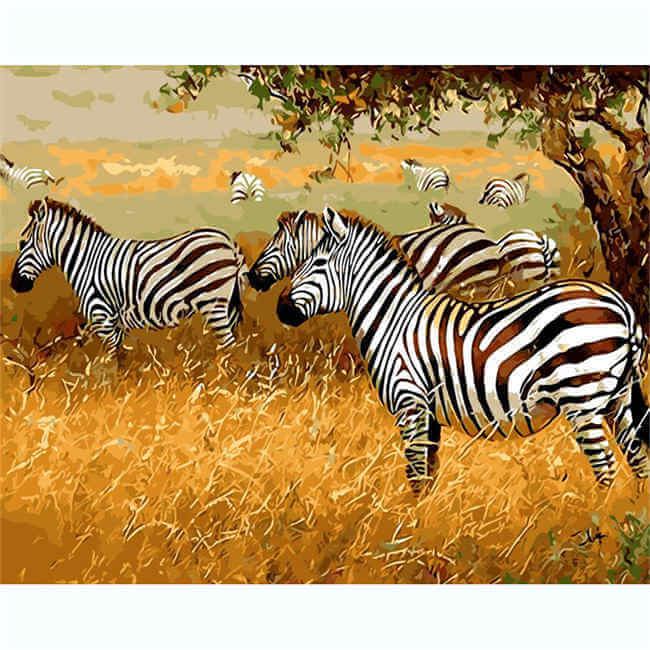 Malen nach Zahlen Tiere Zebra Herde