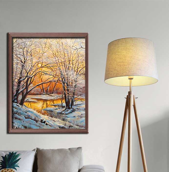 Malen nach Zahlen Bilder Winter Landschaft am Morgen