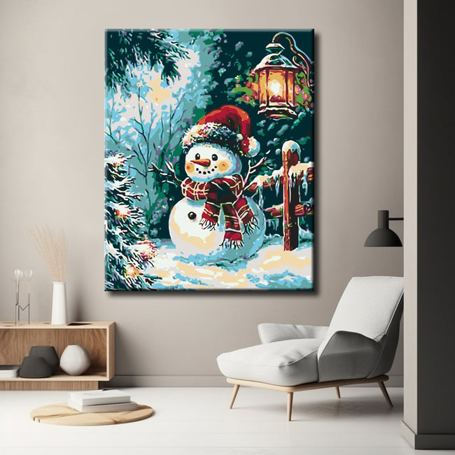 Malen nach Zahlen schneeMann mit laterne