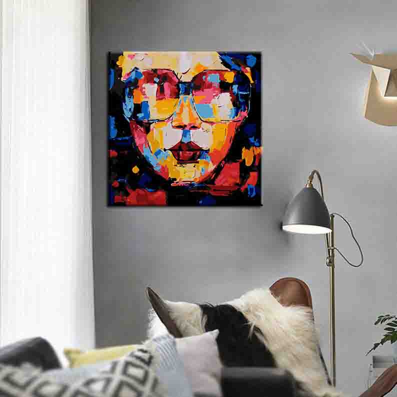 40*40cm  Moderne Kunst Frau mit Brille