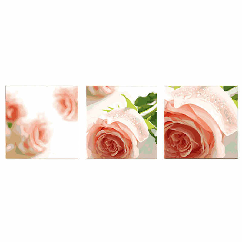 Malen nach Zahlen Rosa Rosen Triptychon