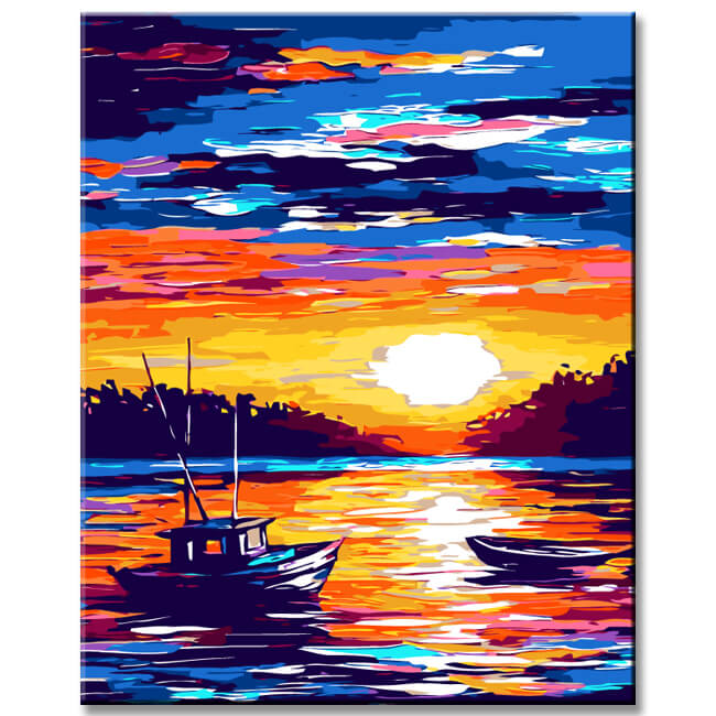 Paint by Numbers Fishing Boat Sunset