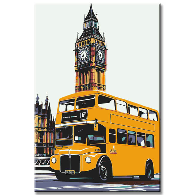 Malen nach Zahlen London Bus gelb Big Ben