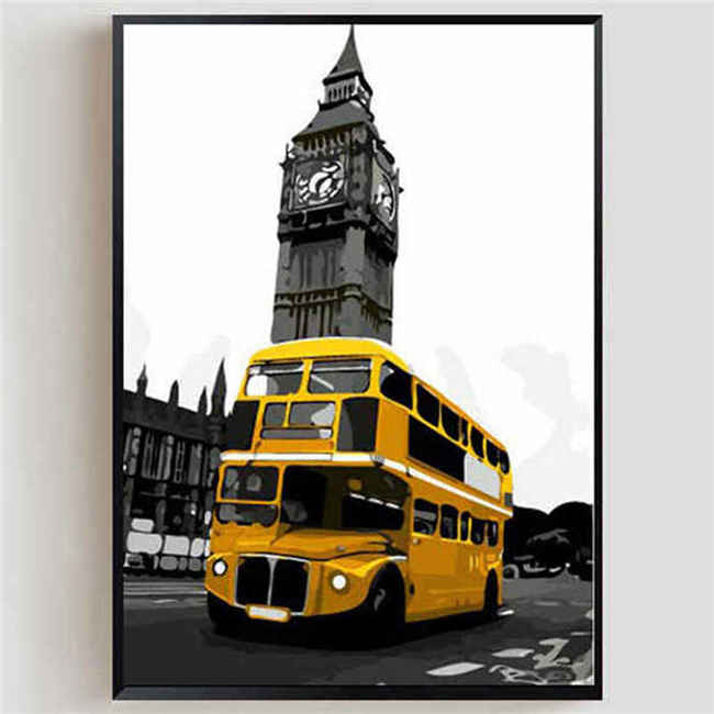 Malen nach Zahlen London Bus gelb Big Ben