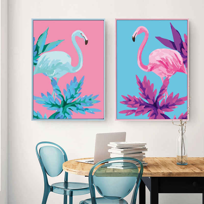 Malen nach Zahlen Vogel Flamingo blau