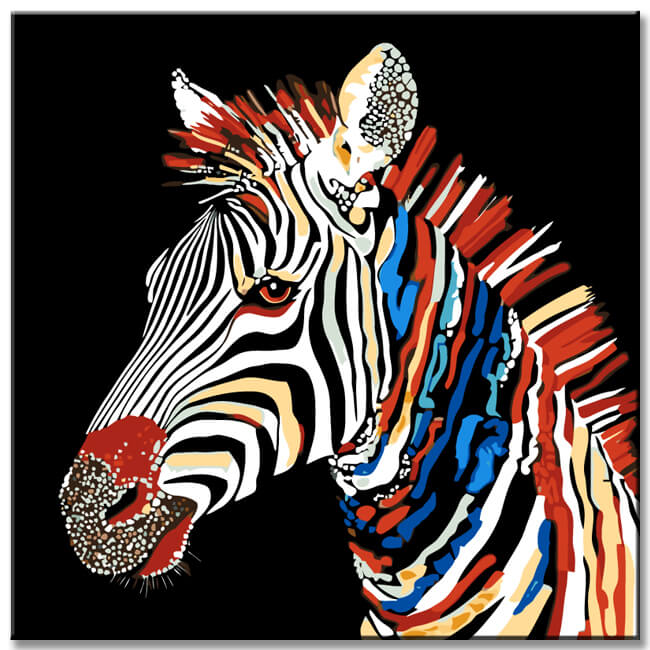 Malen nach Zahlen Zebra bunt schwarz