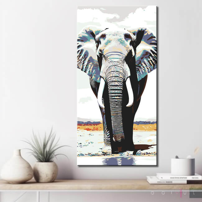 Malen nach Zahlen Elefant beim Trinken