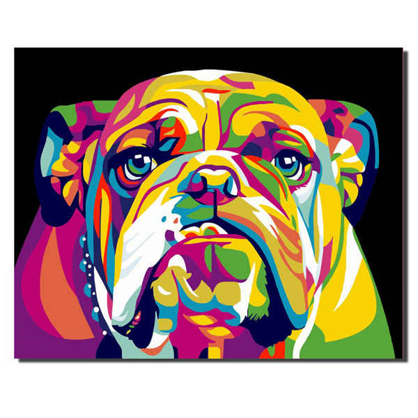 Malen nach Zahlen Bulldogge Portrait bunt