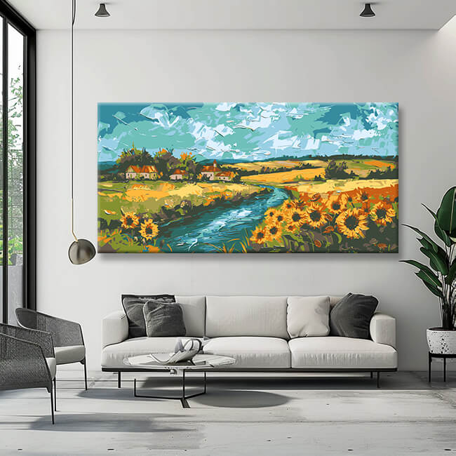 Malen nach Zahlen Panorama Sonnenblumen Landschaft