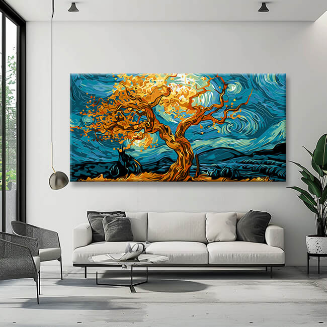 Malen nach Zahlen Panorama Sternennacht Baum im Van Gogh Stil I