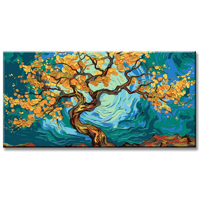 Malen nach Zahlen Panorama Sternennacht Baum im Van Gogh Stil II